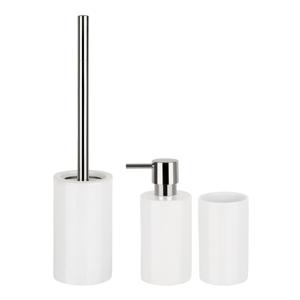 Badkamer accessoires set - WC-borstel/zeeppompje/beker - porselein - ivoor wit