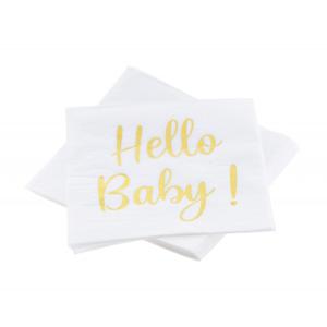 Chaks Baby kraamfeest/geboorte servetten - Hello Baby! - 20x - wit/goud - babyshower - 33 cm