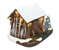 Old Wooden Shed with Farmer with LED Polyresin 21cm Santaville - Santaville