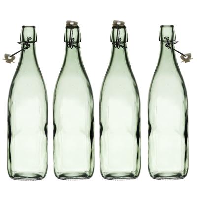 Home Deco Factory Beugelfles/weckfles - 4x - glas - transparant - luchtdicht - 1.0 liter - waterfles