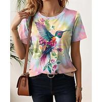 Dames T-shirt Vakantie Hawaii Korte mouw Strakke ronde hals Zwart Zomer Lightinthebox