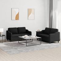 2-delige loungeset met kussens stof zwart