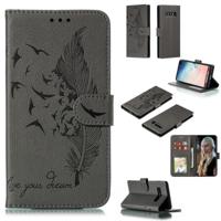 Feather patroon Litchi textuur horizontale Flip lederen draagtas met portemonnee & houder & kaartsleuven voor Galaxy S10 PLUS (grijs)