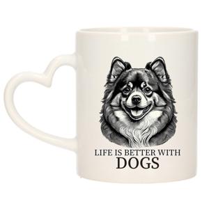 Cadeau mok voor honden liefhebbers - Pomeriaan - wit - hartjes oor - keramiek - 300 ml