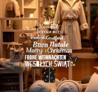 Kerstboom in verschillende talen etalage sticker