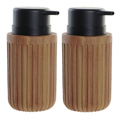 Zeeppompje/zeepdispenser - 2x - hout look - bruin - kunststof - 350 ml - navulbaar - badkamer/keuken