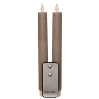 Led dinerkaarsen - 2x st - taupe/grijs - 23 cm - met afstandsbediening