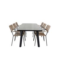Paola tuinmeubelset tafel 100x200cm en 6 stoel armleuningL Lindos zwart, naturel. - thumbnail