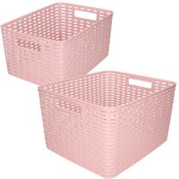 Set van 5x stuks opbergboxen/opbergmandjes rotan oud roze kunststof