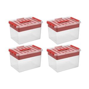 Q-line opbergbox met inzet 22L rood - Set van 4