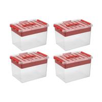 Q-line opbergbox met inzet 22L rood - Set van 4