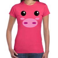 Varken gezicht fun verkleed t-shirt roze voor dames