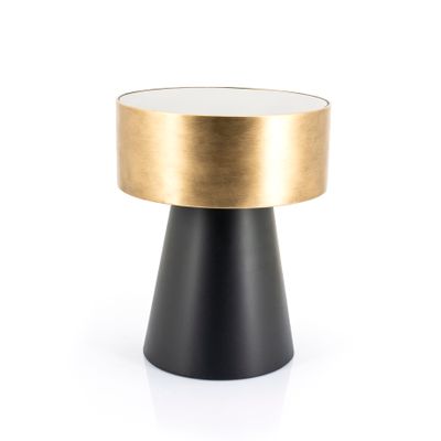 By-Boo Bijzettafel 'Bunga' 40cm zwart/goud met glazen blad