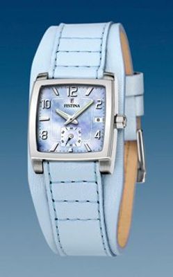 Horlogeband Festina F16181-C Onderliggend Leder Lichtblauw 17mm