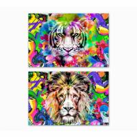 Canvas DKD Home Decor Leeuw Modern (70 x 1,8 x 50 cm) (2 Stuks)