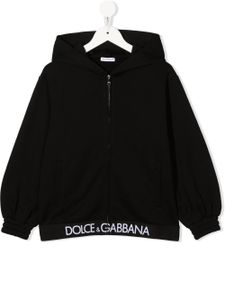 Dolce & Gabbana Kids hoodie zippé à bords à logo - Noir