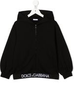 Dolce & Gabbana Kids hoodie zippé à bords à logo - Noir - thumbnail