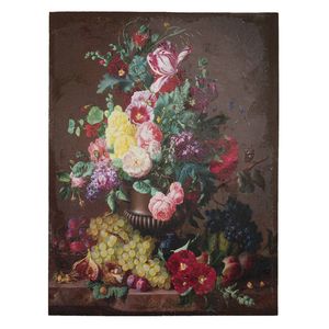 Clayre & Eef Schilderij 60x80 cm Rood Groen Canvas Bloemen Canvas schilderij Rood Canvas schilderij