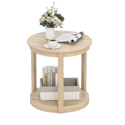 Ronde Salontafel Woonkamer Tafel met 2 Niveaus Salontafel Rubberhout Koffietafel Bijzettafel in Landhuis Eikenhout