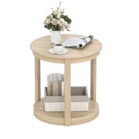 Ronde Salontafel Woonkamer Tafel met 2 Niveaus Salontafel Rubberhout Koffietafel Bijzettafel in Landhuis Eikenhout
