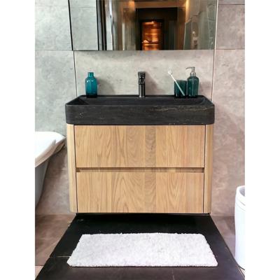 Badmeubel Casajoy Bold Onderkast 80 cm 2 Lades Eiken Met Natuurstenen Wastafel Casajoy