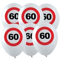 36x Leeftijd verjaardag ballonnen met 60 jaar stopbord opdruk 28 cm