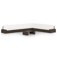 9-delige Loungeset met kussens poly rattan bruin