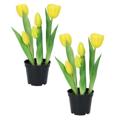 Kunst tulpen Holland in pot - 2x stuks - geel - real touch - 26 cm Kunst tulpen Holland in pot - 2x stuks - geel - real touch - 26 cm