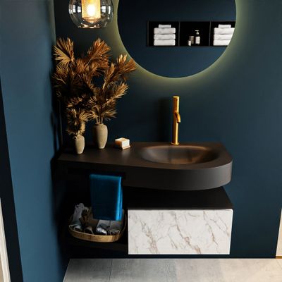 MONDIAZ RIVA 100cm badmeubel onderkast / planchet kleur carrara met 1 lade. Wastafel DULCET rechts 1 kraangat kleur Urban.