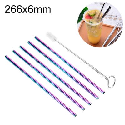 5 stuks herbruikbare RVS recht drinken stro + Cleaner borstel set Kit 266 * 6mm (kleur)