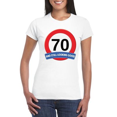 Verkeersbord 70 jaar t-shirt wit dames Verkeersbord 70 jaar t-shirt wit dames