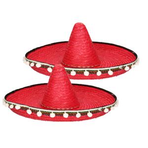 2x stuks rode Mexicaanse verkleed sombrero hoed 60 cm voor volwassenen