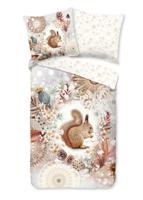 HIP Dekbedovertrek "mandala's en een eekhoorn" - Zand - (155x220 cm) - Katoen Flanel