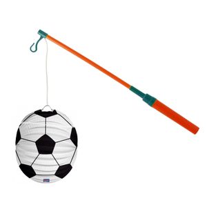 Lampionstokje 40 cm - met voetbal lampion - wit/zwart - D22 cm