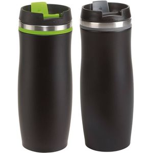 2x stuks isoleer/warmhoudbekers zwart/grijs en zwart/groen 400 ml - Thermosbeker