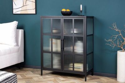 industrieele vitrine DURA STEEL 80cm zwart metaal geribbeld glas - 41723
