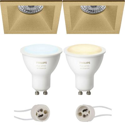 Pragmi Pollon Pro - Inbouw Vierkant - Mat Goud - Verdiept - 82mm - Philips Hue - LED Spot Set GU10 - White Ambiance - Bluetooth