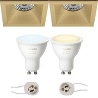 Pragmi Pollon Pro - Inbouw Vierkant - Mat Goud - Verdiept - 82mm - Philips Hue - LED Spot Set GU10 - White Ambiance - Bluetooth