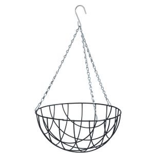 Hanging basket / plantenbak donkergroen met ketting 16 x 30 x 30 cm - metaaldraad - hangende bloeme