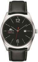 Lacoste horlogeband 2010748 / LC-68-1-14-2412 Leder Zwart 24mm + grijs stiksel