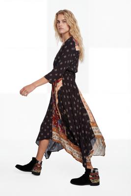 Asymmetrische jurk met patchwork - ORANGE - 44