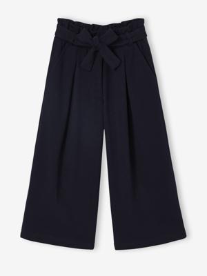 Wijde korte meisjesbroek van piqué mesh JONEN marineblauw
