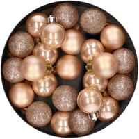 Mini kerstballen - 28x st - toffee bruin - D3 cm - kunststof - kerstversiering