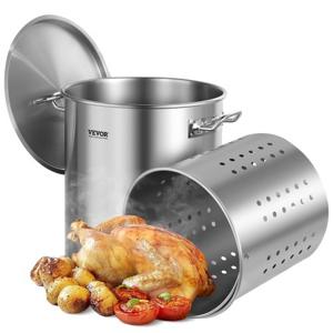 VEVOR kookpot 39,7 L roestvrij staal, 350 x 410 mm Grote soeppan met zeef, geschikt als aspergepan, sauspan, praktische keukenpot, grote ingrediënten, inductiekookpan, inductiekookpot