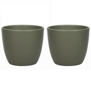 Floran Plantenpot - 2x stuks - donkergroen - mat - keramiek - H17 x D15 cm - plantenpotten binnen