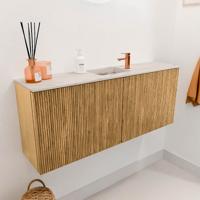Toiletmeubel Mondiaz Joya Dlux | 100 cm | Meubelkleur Oak | Faye wastafel Nata Wasbak Midden | 1 kraangat