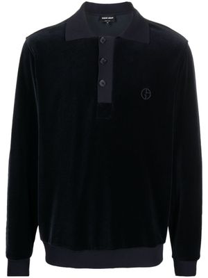 Giorgio Armani polo en velours à logo brodé - Bleu