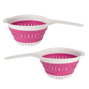 Excellent Houseware opvouwbaar vergiet - 2x - wit/roze - tpe - 37 x 19 cm - Vergieten