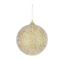 1x Gouden kunststof kerstballen met witte sneeuw afwerking 8 cm - thumbnail