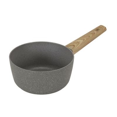 Steelpan/sauspan Sunrise - Alle warmtebronnen - Grijs - Dia 18 cm - handvat hout effect - aluminium